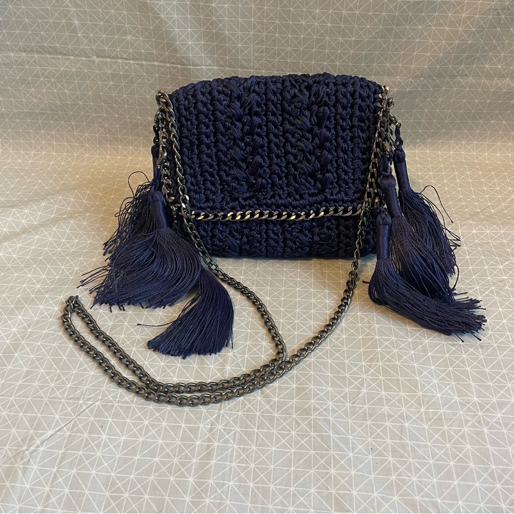 HTF Catarina Mina Mira Tassel Bag in Dark Blue Marinho